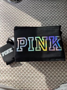 Victoria's Secret Pink Black Cooler Lunch Box Bag with Black Koozie NWT